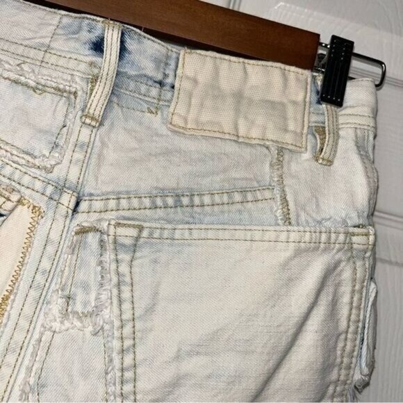 Free People Hi Waisted Light Washed Patchwork Cutoff Denim Retro Shorts size 24 - Picture 7 of 9